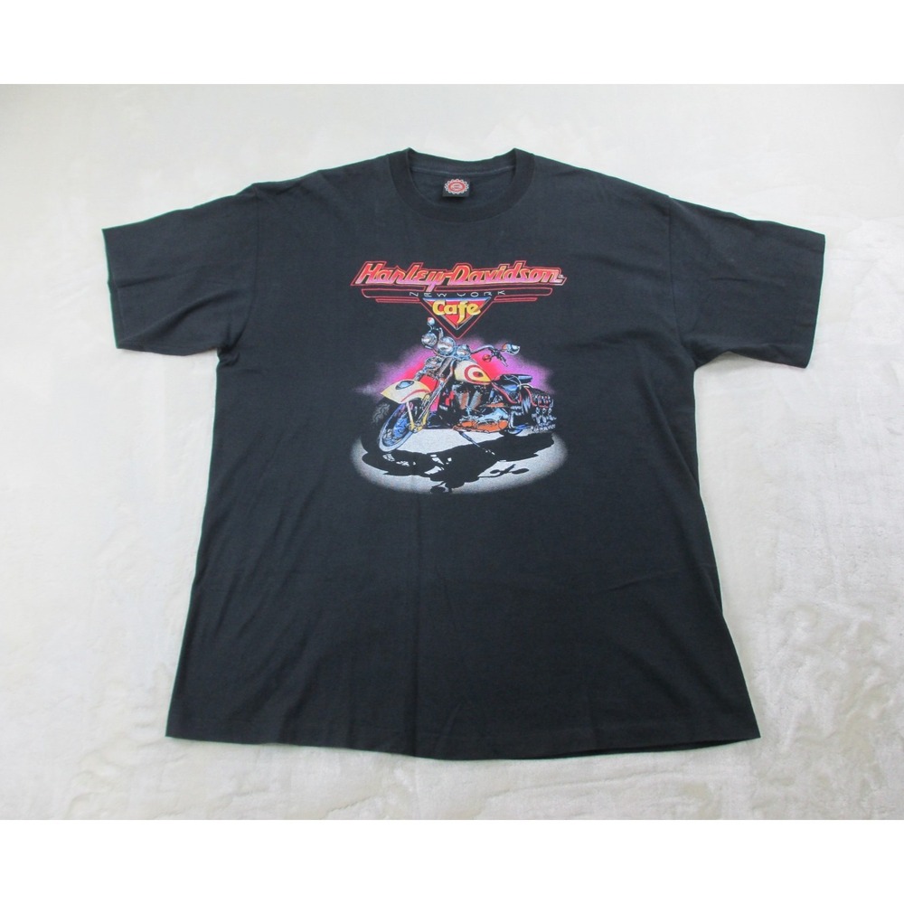 VINTAGE Harley Davidson Shirt Mens Extra Large Black New York Cafe Rider 90s*
